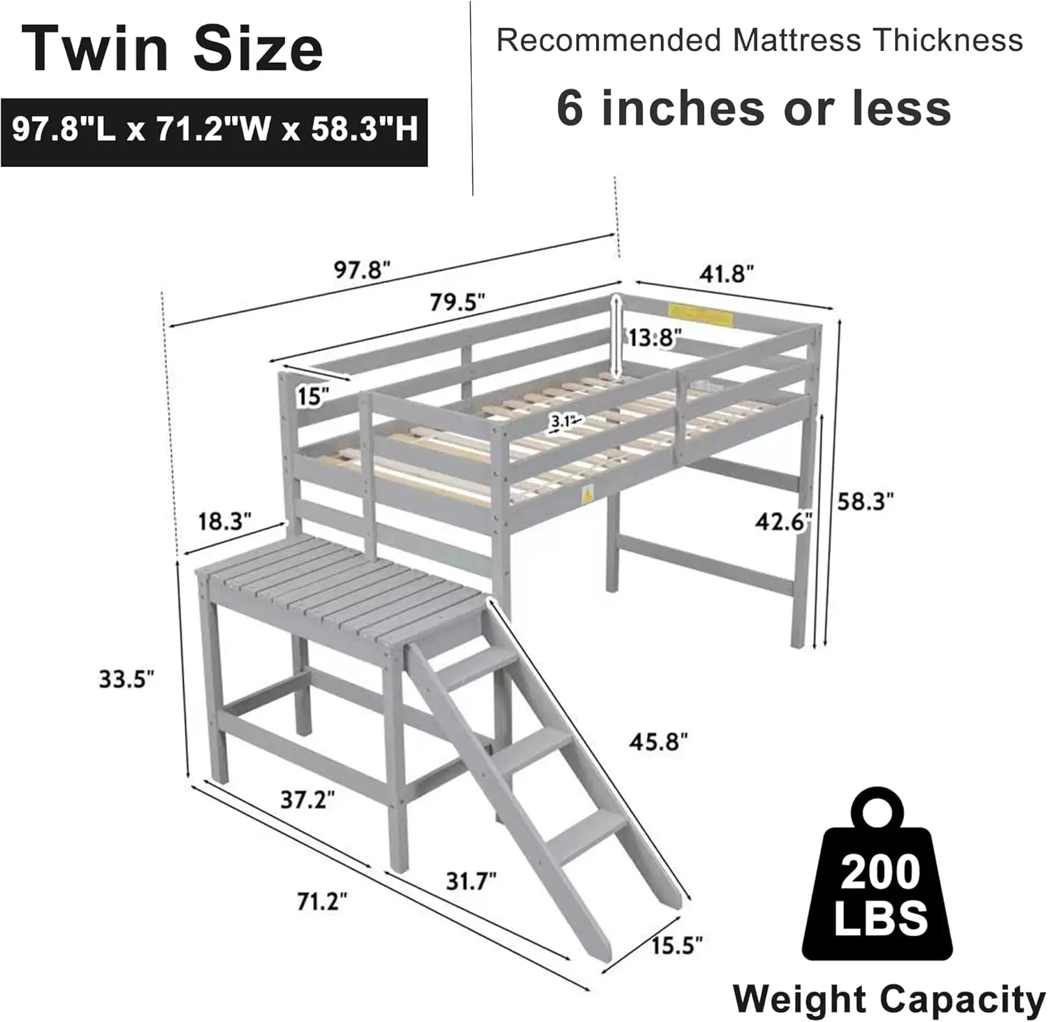 Bellemave Twin Size Low Loft Bed For Kids,Solid Wood Loft Bed With Platform And Ladder,Space Saving Loft Bed For Teens,Girls