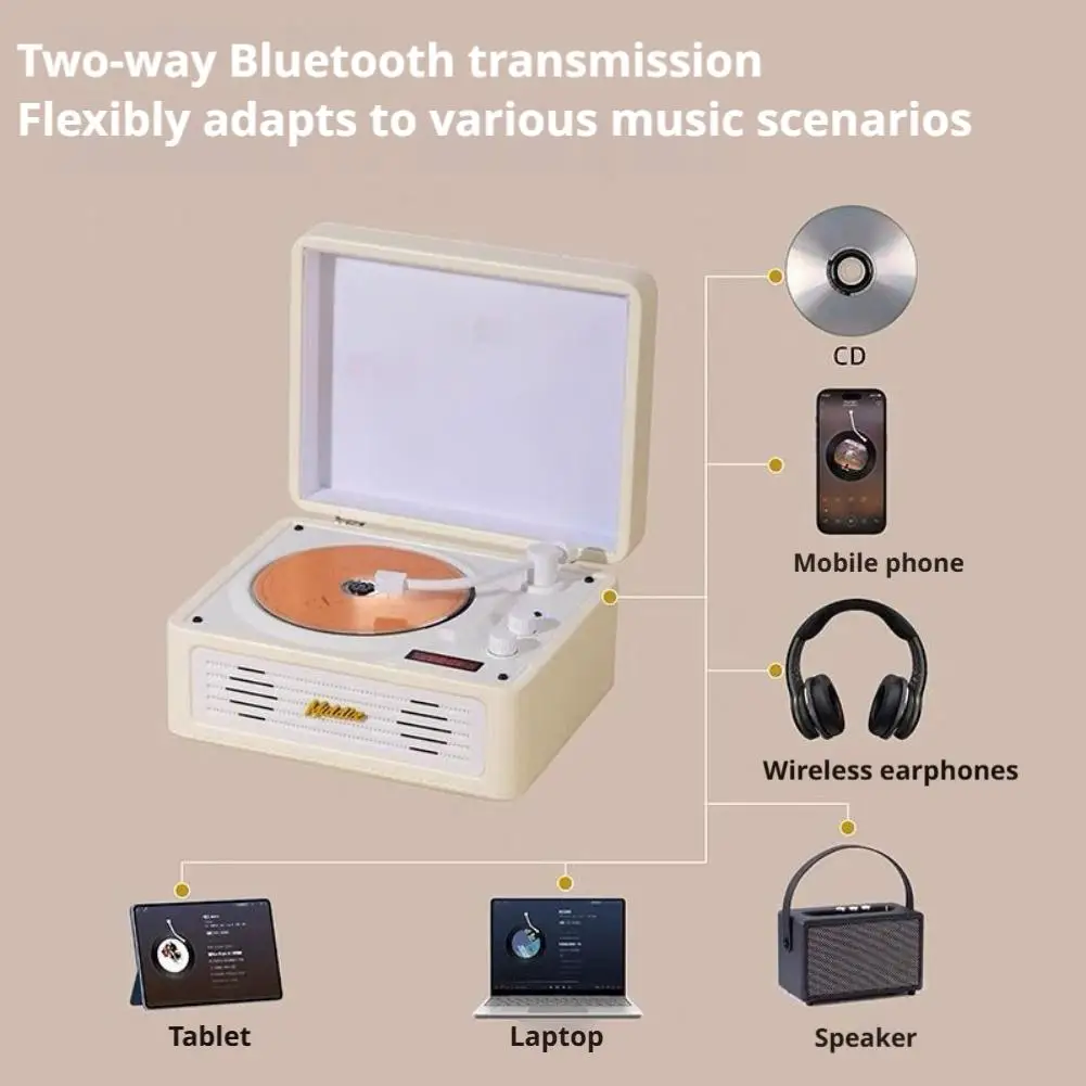 Retro CD Player With Bluetooth 5.4 Dual Diaphragm Speakers 3000mAh Battery Photo Card Display
