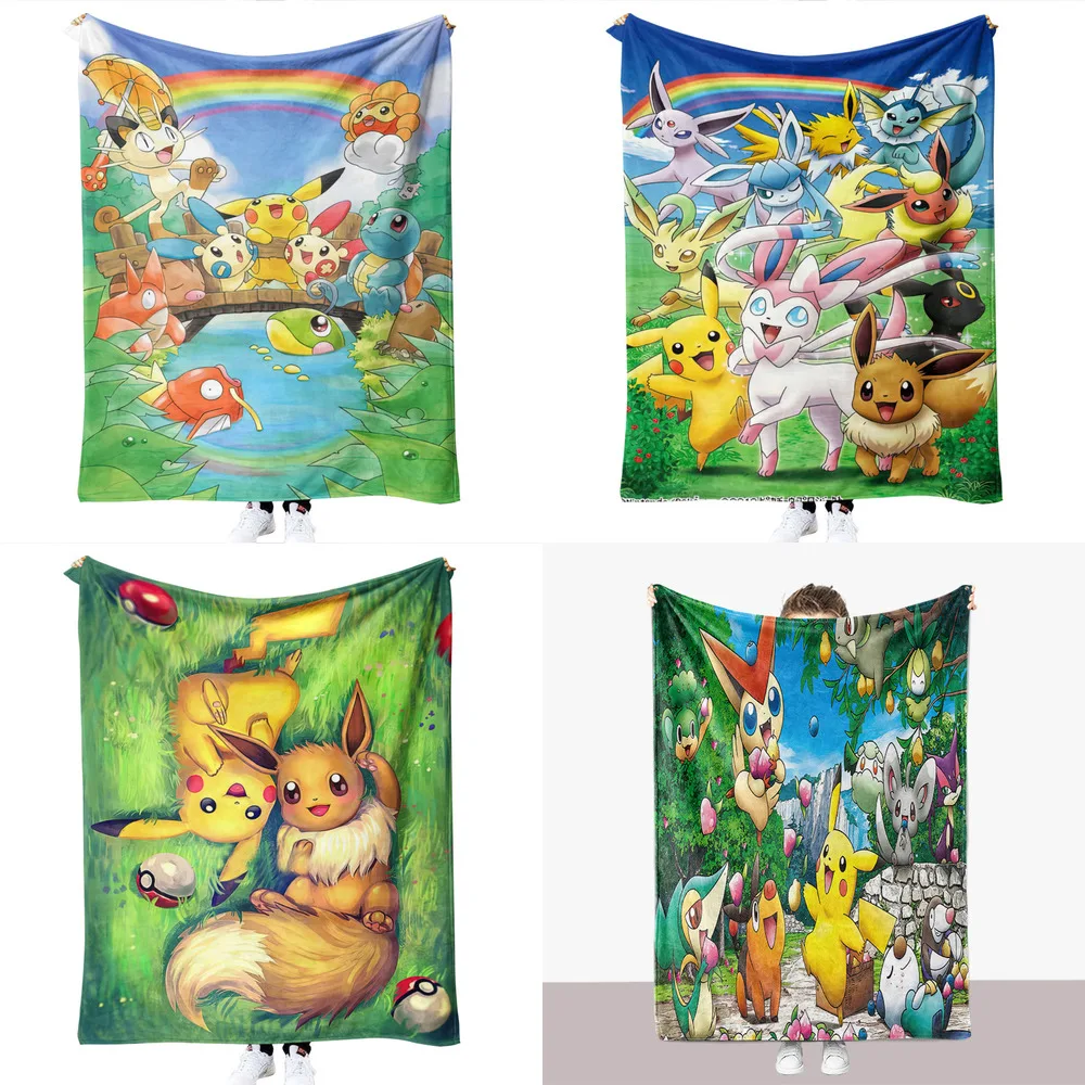 Pokemon Flannel Blanket Cartoon Anime Pikachu Throw Blanket Gengar Eevee Winter Bed Sheet Mat Kids Adult Blanket Queen Size