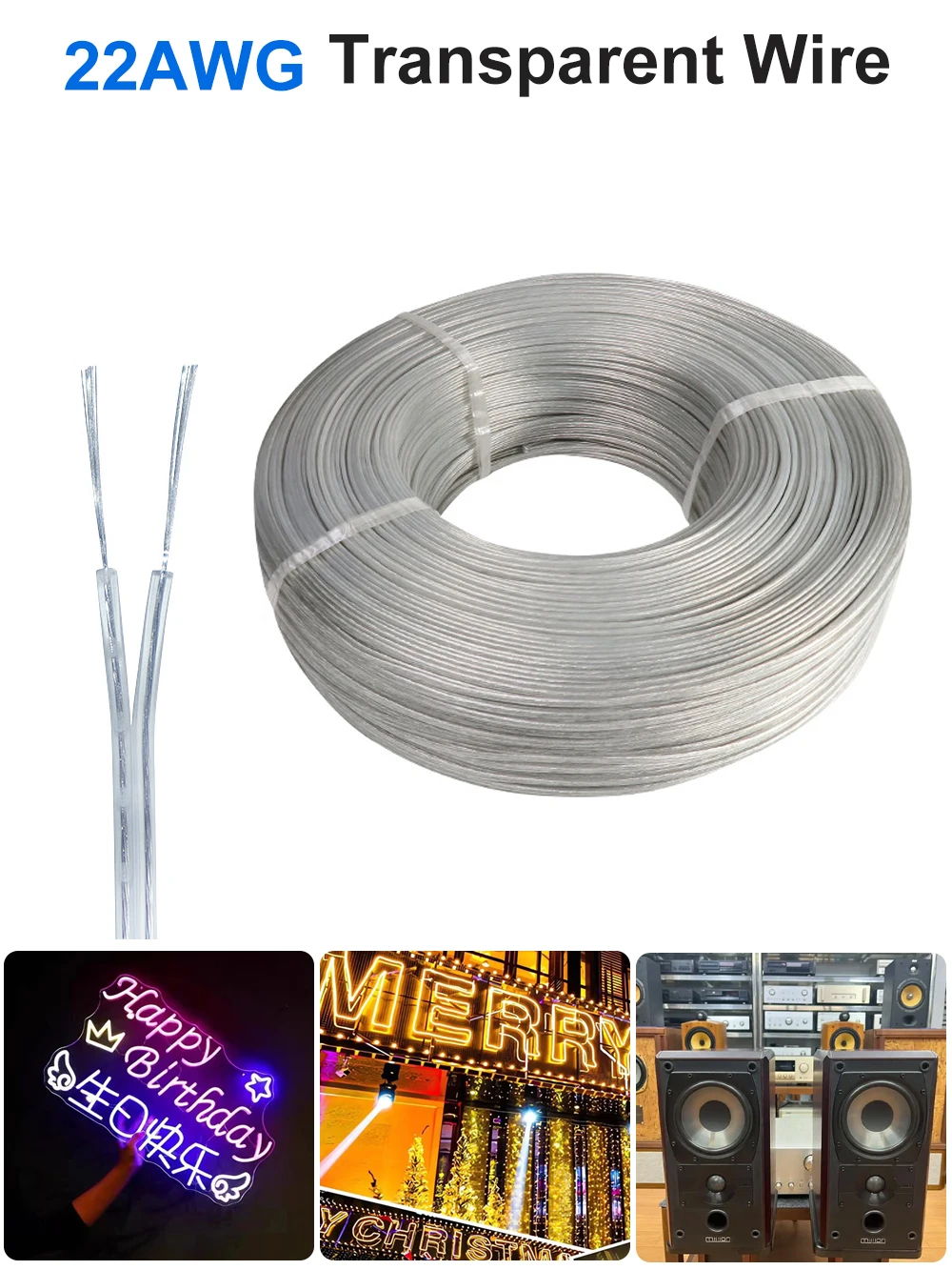 Fil électrique de soudage de lumière néon LED, 1m-80m, 22awg, 2 broches, Audio, éclairage LED, jouet électronique, alimentation cc, câble parallèle Transparent