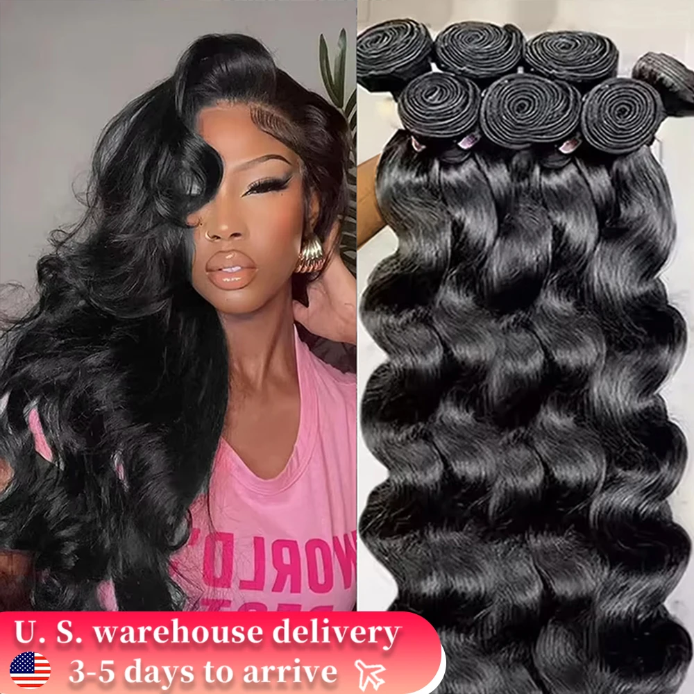 Tissage en Lot Brésilien 100% Naturel Body Wave de 20 Pouces, Cheveux Vierges, Grade 16A, 1/3/4 Pièces, pour Femme Noire