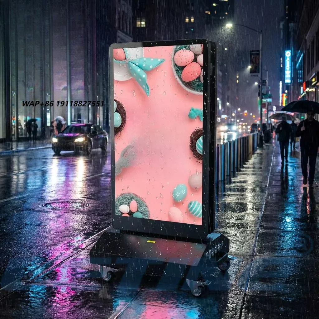 Portable 43 Inch Dual Sided All Weather IP65 Waterproof High Brightness Mobile Floor Standing Advertising Player