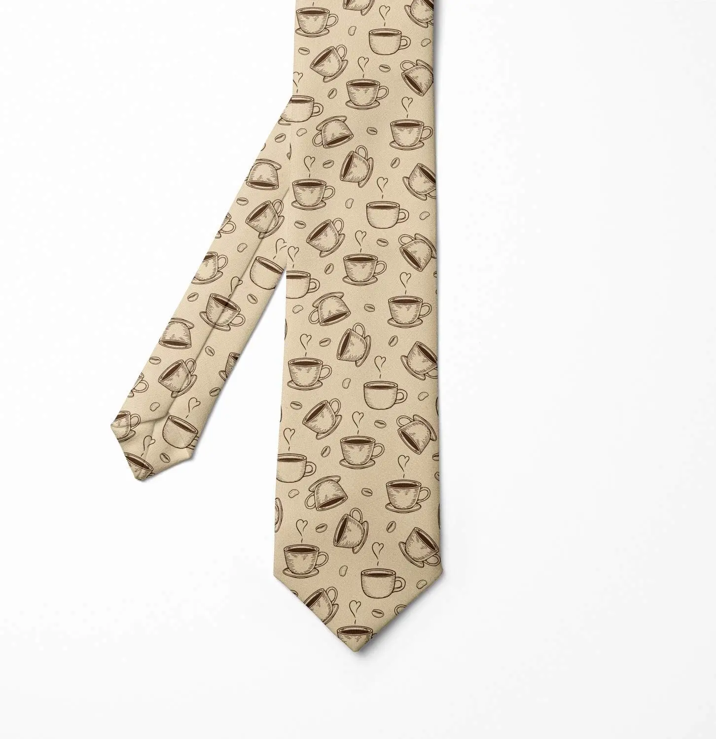 Coffee Lovers Lunarable Necktie Sketchy Coffee Cups Beans 3.7in Beige Brown Gifts for Men