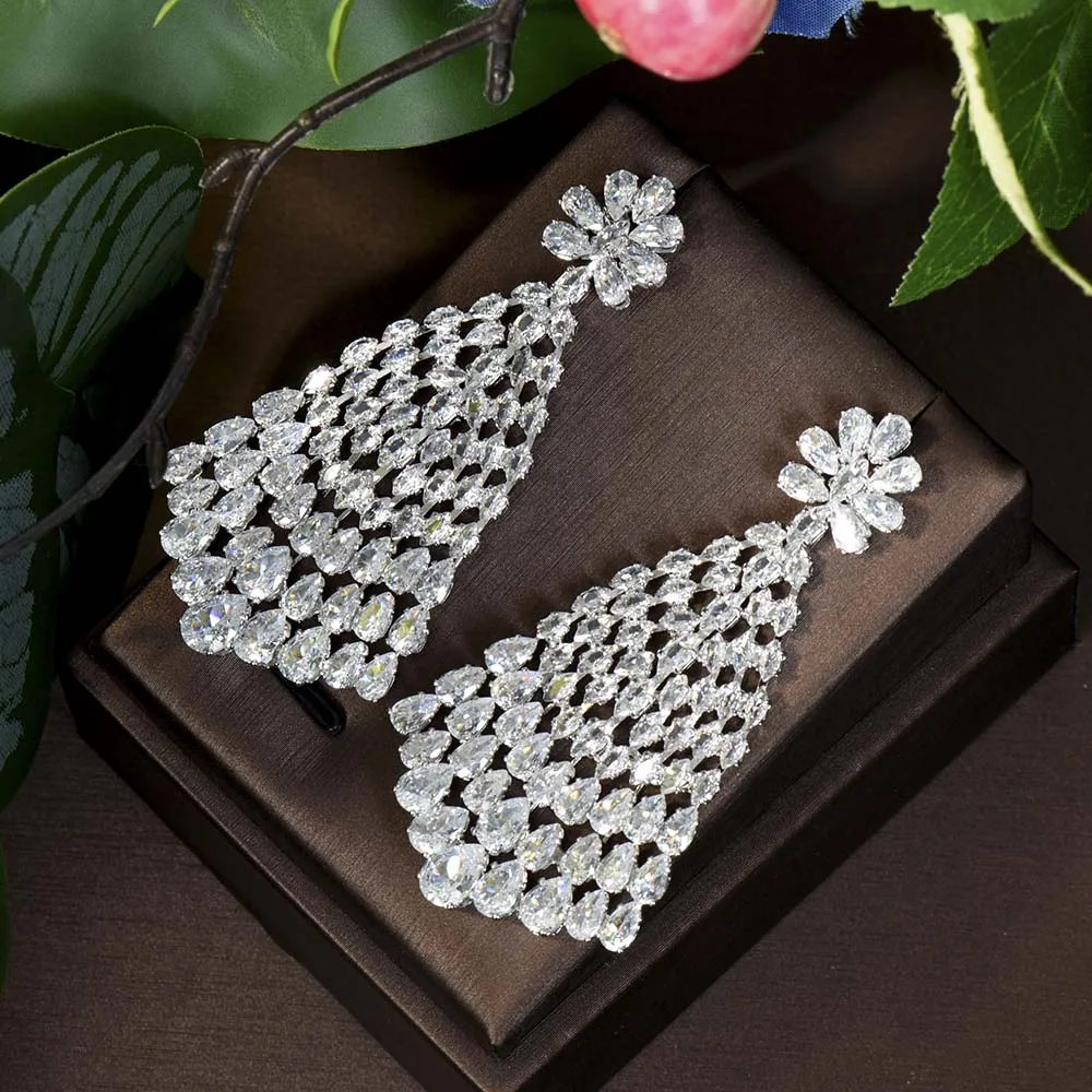 

HIBRIDE Luxury Cubic Zirconia Large Drop Earrings For Women Bridal Wedding Engagement Party Dresses Commuter Accessories E47