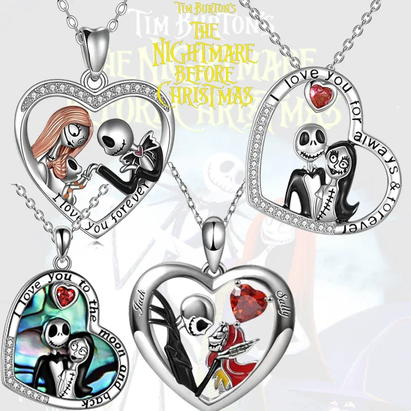 The Nightmare Before Christmas Necklace Women Jack Sally Silver Pendant Stainless Jewelry Movie Characters Fashion Disney