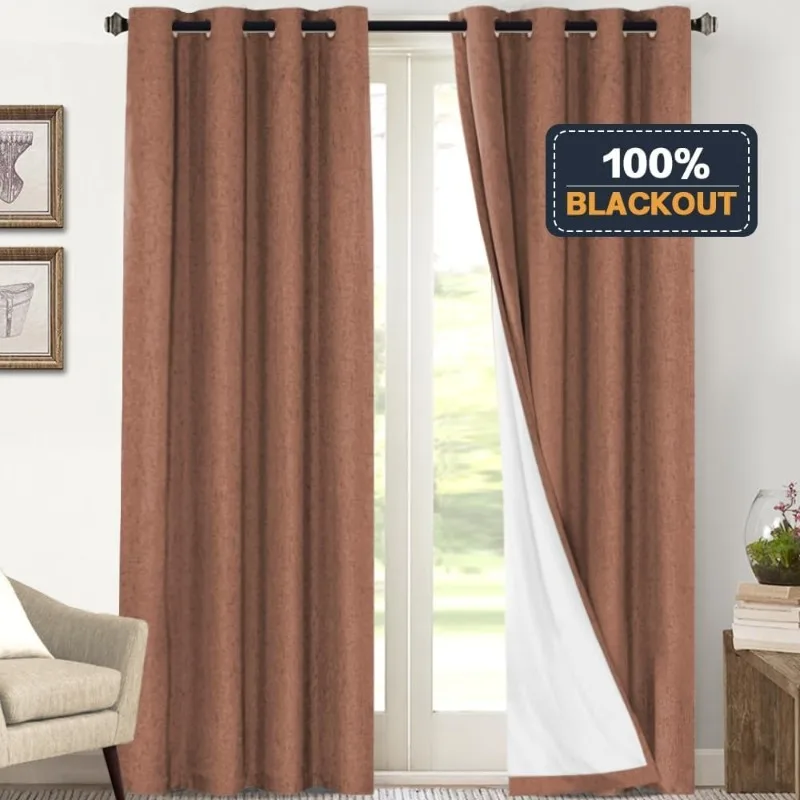 ผ้าม่านกันแสง 100% ความยาว 108 นิ้ว ผ้าม่านกันความร้อนแบบมีห่วงตาไก่ พร้อมซับในสีขาว ล้างทำความสะอาดได้ สไตล์หรูหรา