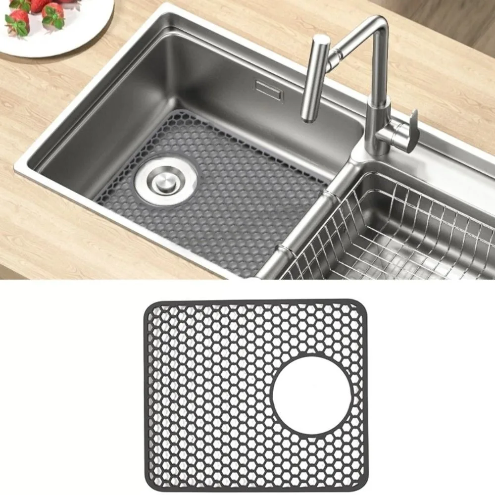 Hollow Design Silicone Dishes Drying Mat Foldable Quick Drain Heat Insulation Drain Pad Heat-Resistant Non-Slip Kitchen Sink Mat