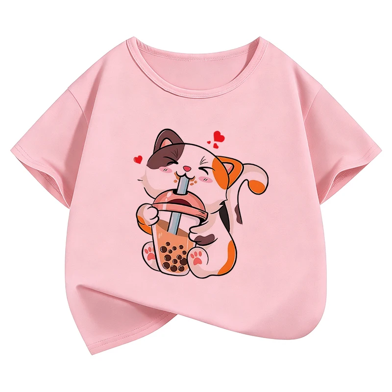 Fashion Happy Dog Drinking Juice T Shirts Short Sleeve Kids Children's T-shirt Boys Girls Summer Spring Casual Top Tee Shirt