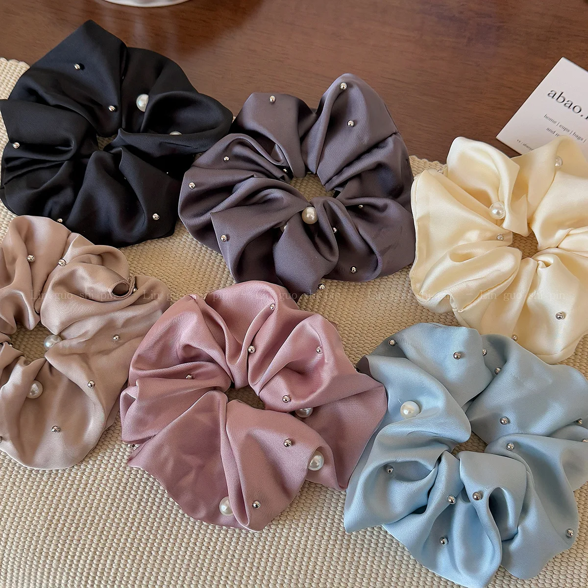 

Pearl Studded Satin Hair Ties High Elasticity Hair Bands Pure Color Hair Accessories Satin Scrunchies Large Scrunchie
