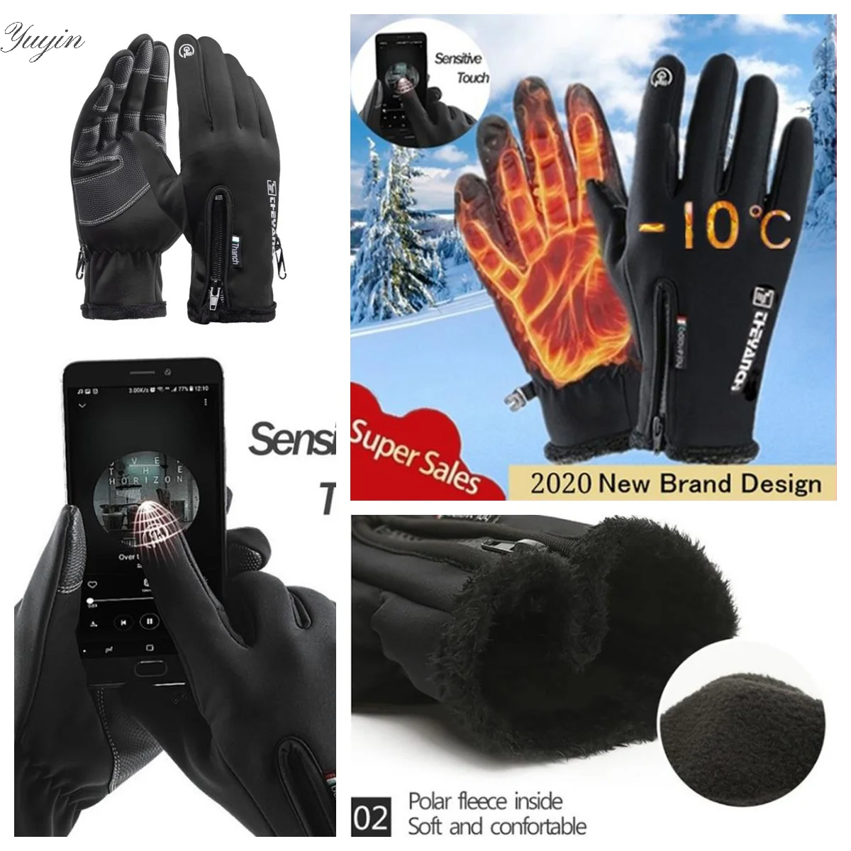 

Зимние перчатки, водонепроницаемые, с сенсорным экраном, термоветрозащитные, теплые перчатки, черные, серые, для езды на велосипеде или рыбалки