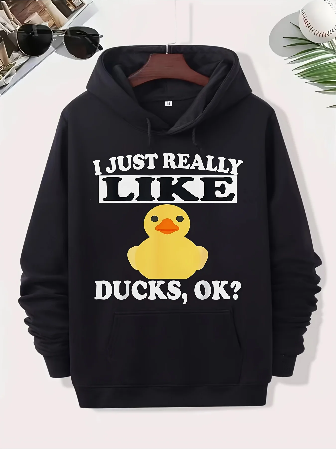 Fun Duck Lover Hoodie _ Classic Black Jumper with Kangaroo Pocket, Perfect for Game Days and Casual Wear for Men and Women, Hoodie, Urban Fashion, Marginal Aesthetic, Comfort Version, Fashion Lover