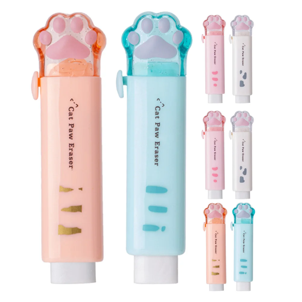 

8Pcs Cat Paw Designed Erasers Push Pull Mechanism Cute Aesthetic Stationery for Writing Drawing Portable Student Test