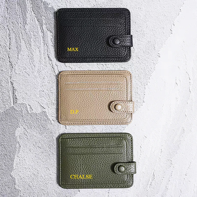 Engrave Letters Folding Card Wallet Cowhide Luxury Fashion Card Holder For Man Custom Name Real Leather Business ID Card Bag