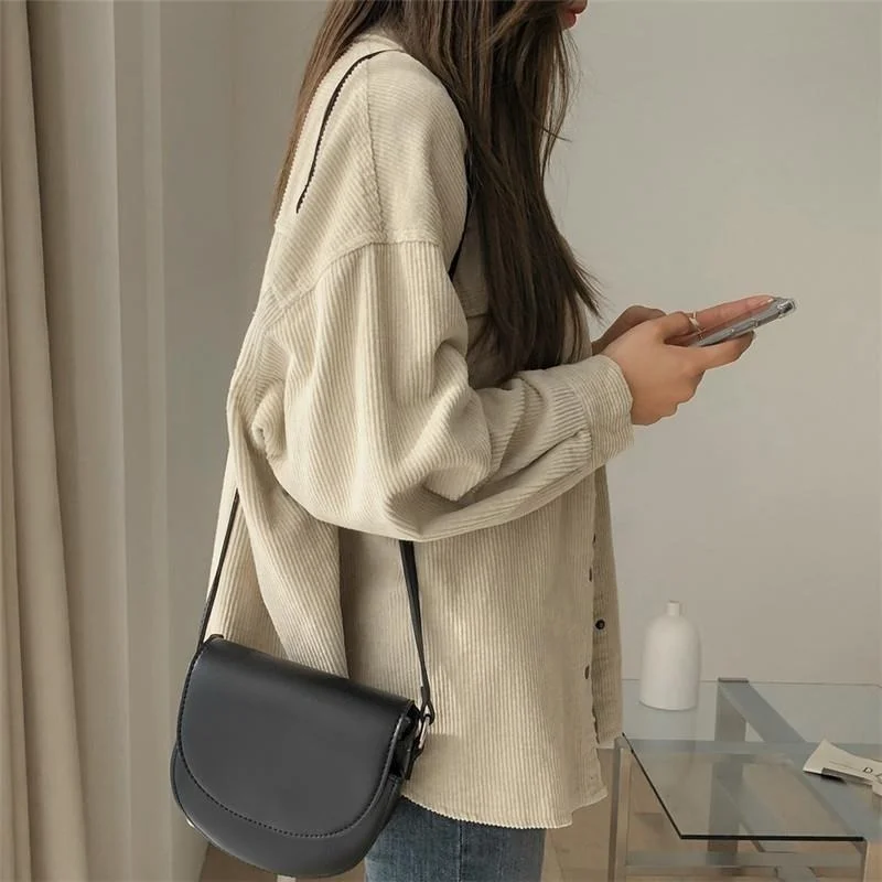 

Corduroy Women Shirts Solid Beige Turn-down Collar Spring New Leisure All Match Stylish Japanese Style Chic Tops Ulzzang Pockets