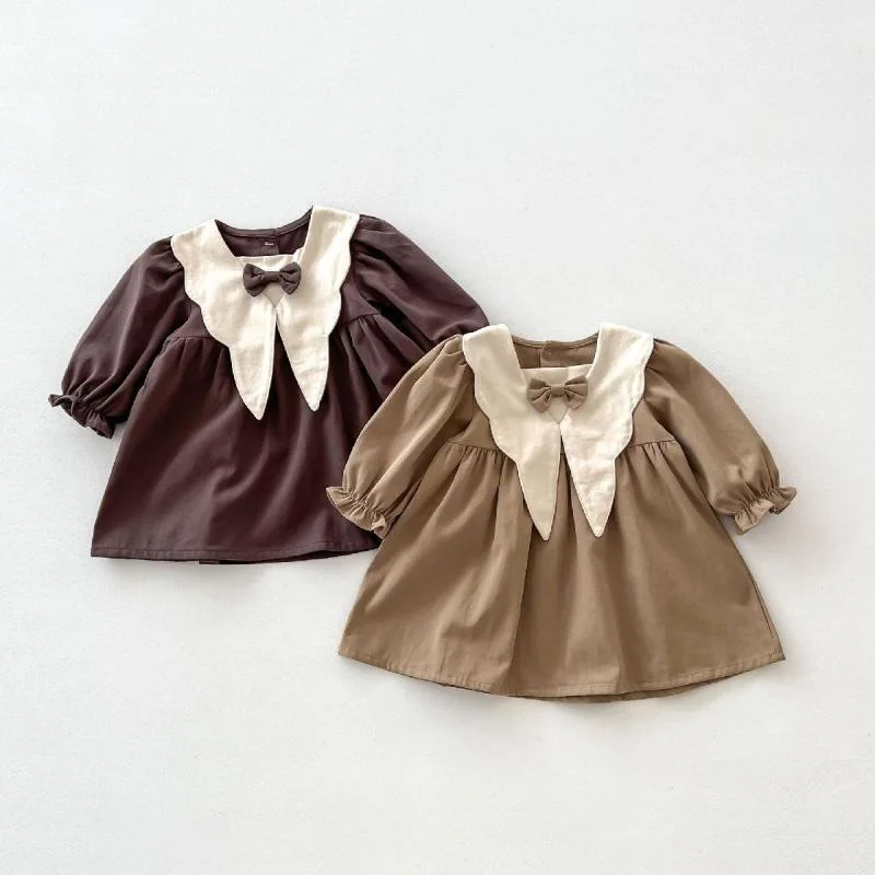 Girls\' Spring and Autumn Dress Baby New Style Children\'s Personality Trendy Brand Korean Bow Mori Literary Princess Dress