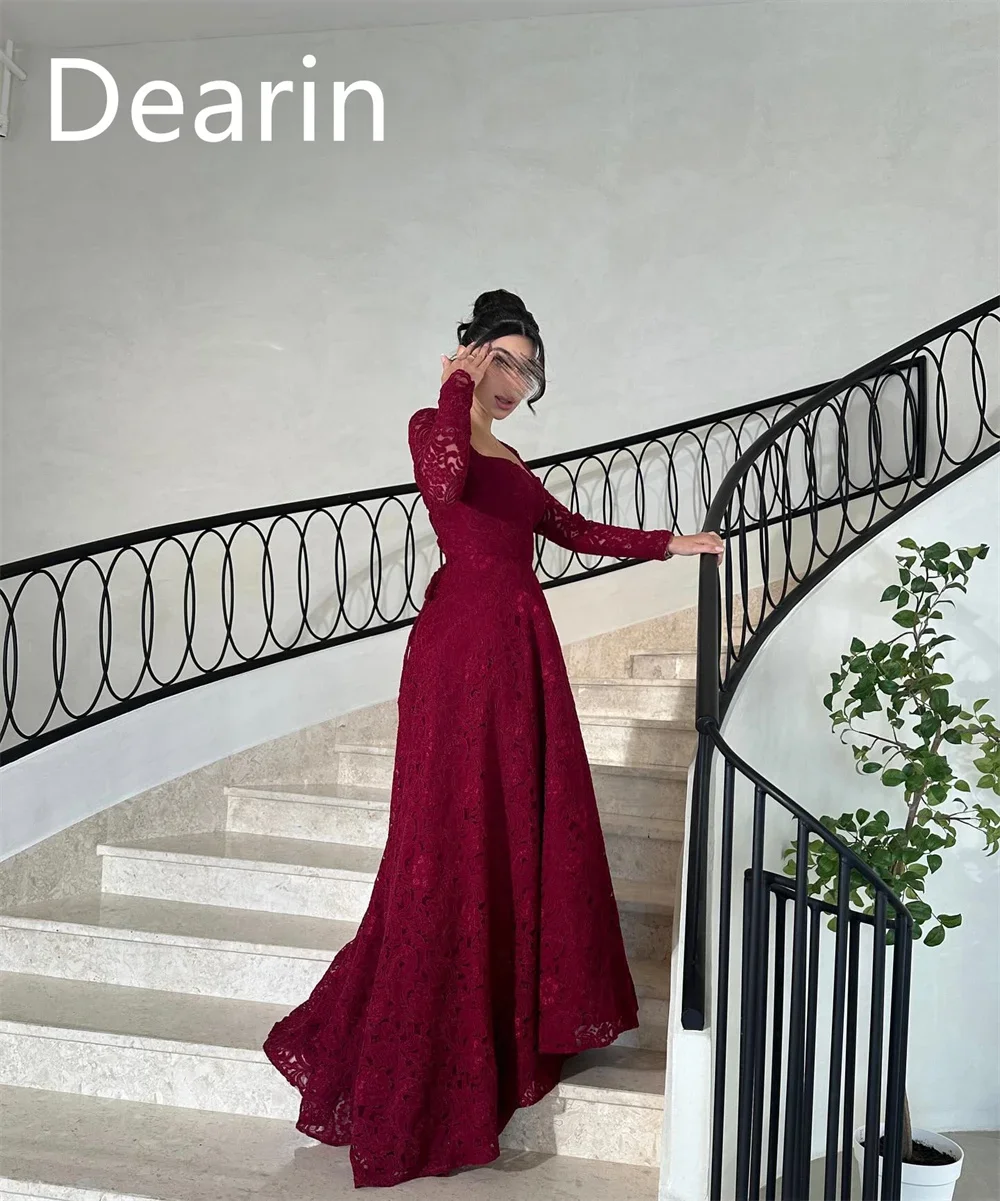 Customized Formal Gown Women Evening Dearin Square Collar A-line Floor Length Skirts Lace Bespoke Occasion Dresses Prom Dress