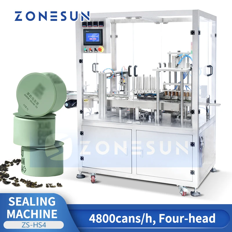 Zonesun ZS-HS4 Automatic Cup Sealer K Cup Sealing Machine Precut Lid Cup Sealing Equipment 4 Head Heat Sealing Machine