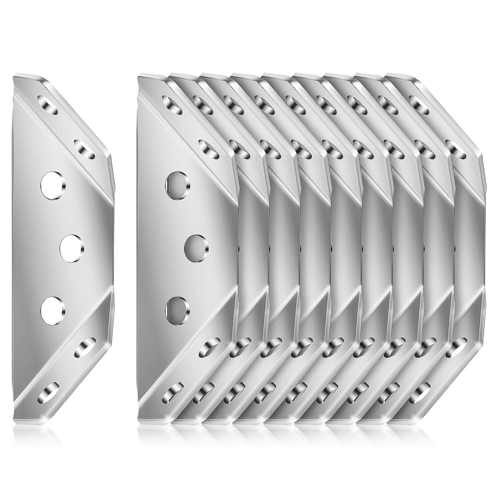 

10pcs Stainless Steel Angle Cabinet Heavy Duty Shelf For Furniture Support Wood Joining Brackets Screws Included Polished Finish