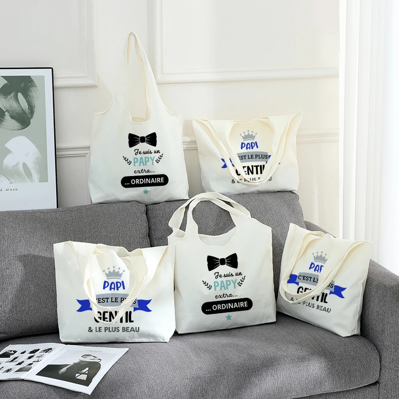 

1 pc french Jesuis un PAPY extra ORDINAIRE pattern Tote Bag Literature Shoulder Bag Illustration Girl Book BagGrandpa's Day gift