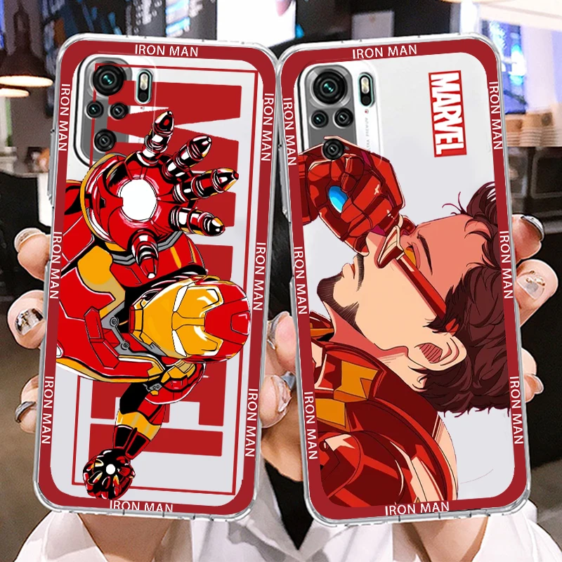 Marvel Iron Man Tony Stark Phone Case For Xiaomi Redmi Note 11E 11S 11 11T 10 10S 9 9T 9S 8 8T Pro Plus 5G Transparent