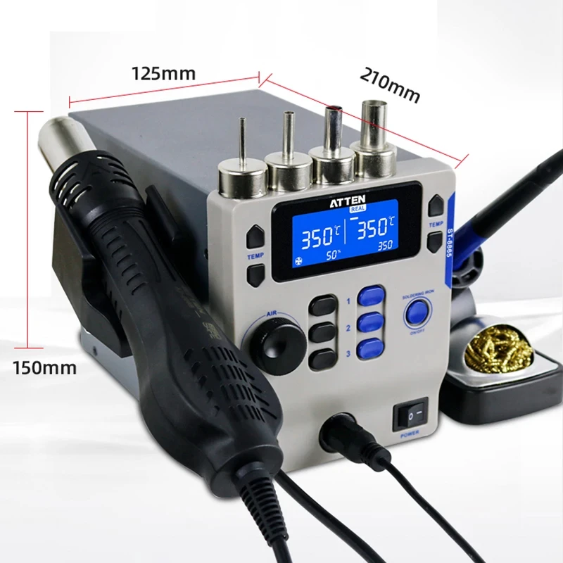 ATTEN ST-8865 2 in 1 electric soldering iron lead-free hot air gun soldering station Intelligent digital display rework station