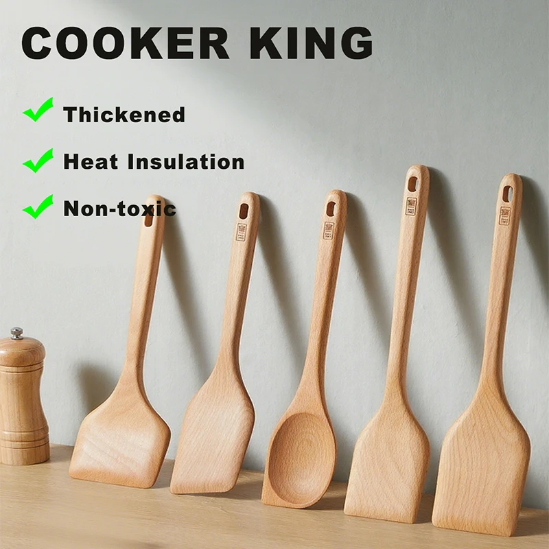 ملعقة من خشب الزان السميك من كوكر كينج، ملعقة خاصة غير لاصقة للقلي، ملعقة مقاومة لدرجات الحرارة العالية، خشبية #1