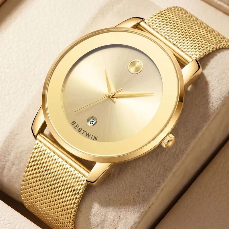 Ultra Thin Simple Men's Quartz Watch Steel Mesh Strap Male Wristwatch Waterproof Durable Suitable For Students Daily Wear School