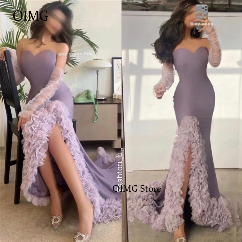 

OIMG Sweetheart Mermaid Elegant Saudi Arabic Women Long Evening Dresses Ruffles Slit Sweep Train Party Prom Gowns Event