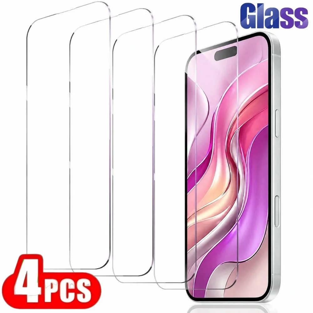 

4Pcs Tempered Glass Ultra Clear for iPhone 17/16/15/Pro Max/17e/16e/Air/14/13/12/11/Pro/15/14/Plus/Anti-Scratch Screen Protector