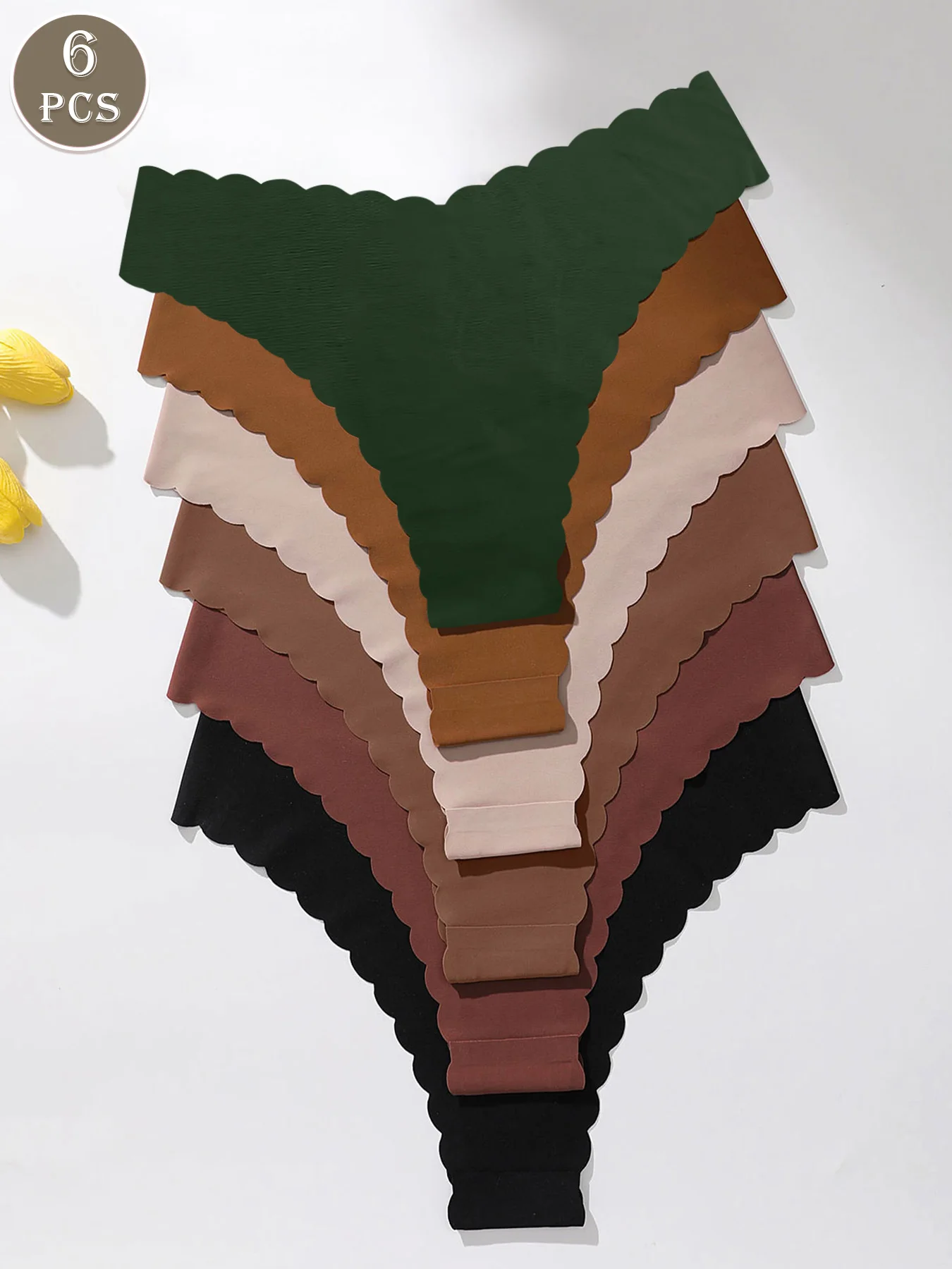 6pcs Solid Color Scallop Edge Simple And Invisible Triangle Panties