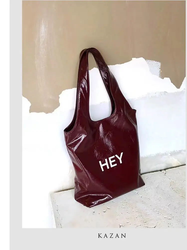 

High-End Tote Bag Top Layer Cowhide Oil Wax Genuine Leather Large Capaci Commuter Armpit oulder Bag Briti Sle Pure Color