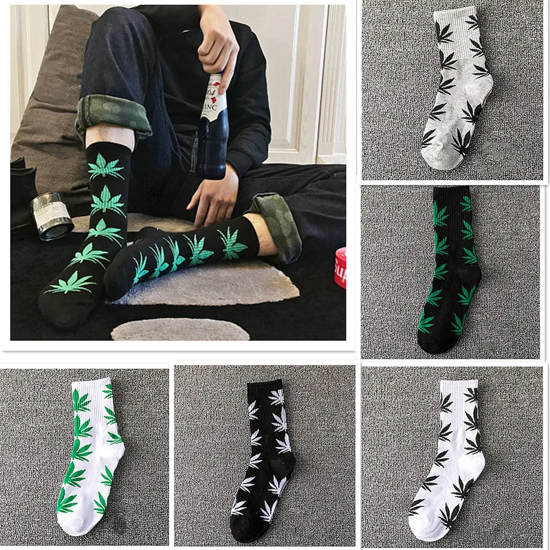 Fashionable Comfortable High Quality Cotton Linen Socks Leaf Maple Leaf Casual Linen Weed Striped Letter Socks mens socks