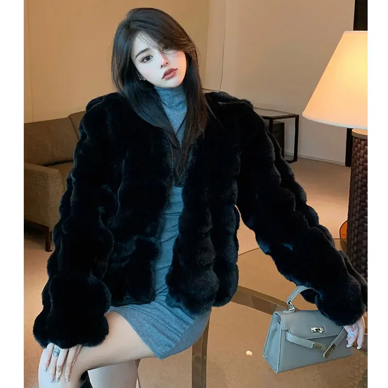 2023 Winter neue Mode Kunst pelz Mantel Frauen warme Feder mäntel Strickjacke kurze Obermantel Dame Party elegante weibliche Outfits