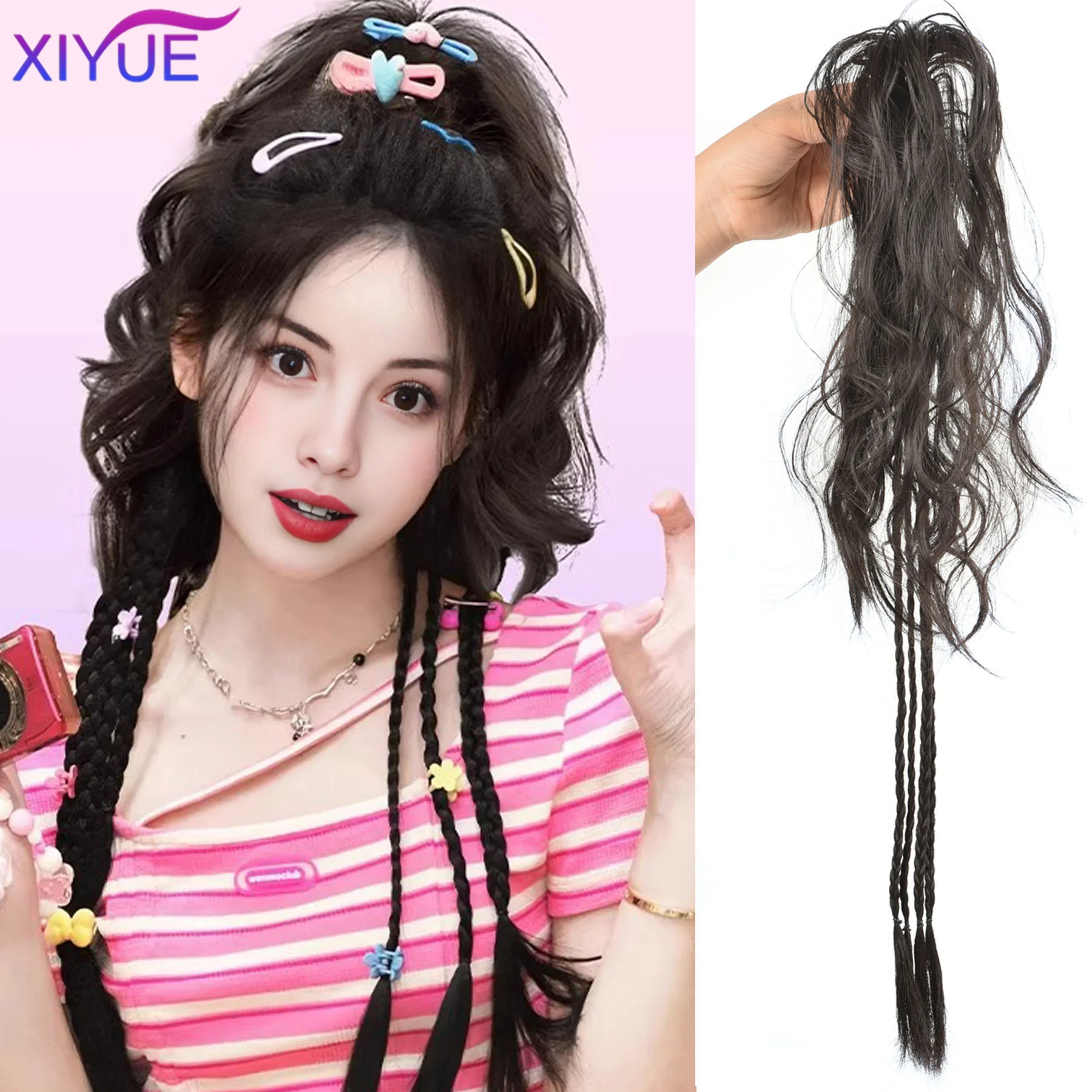 

60CM Y2K Synthetic Ponytail Wig Highlighted High Ponytail Simulation hair Half Tied Curly Hair Trendy Hot Girl Hairsty