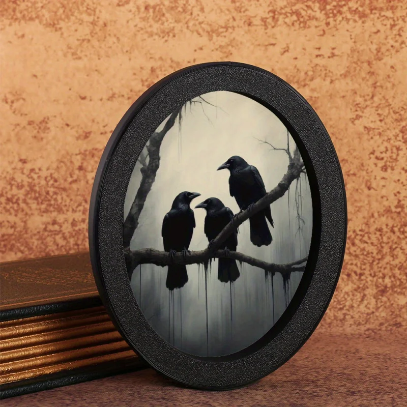 Gothic Oval Frame with Three Crows, Halloween Decoration