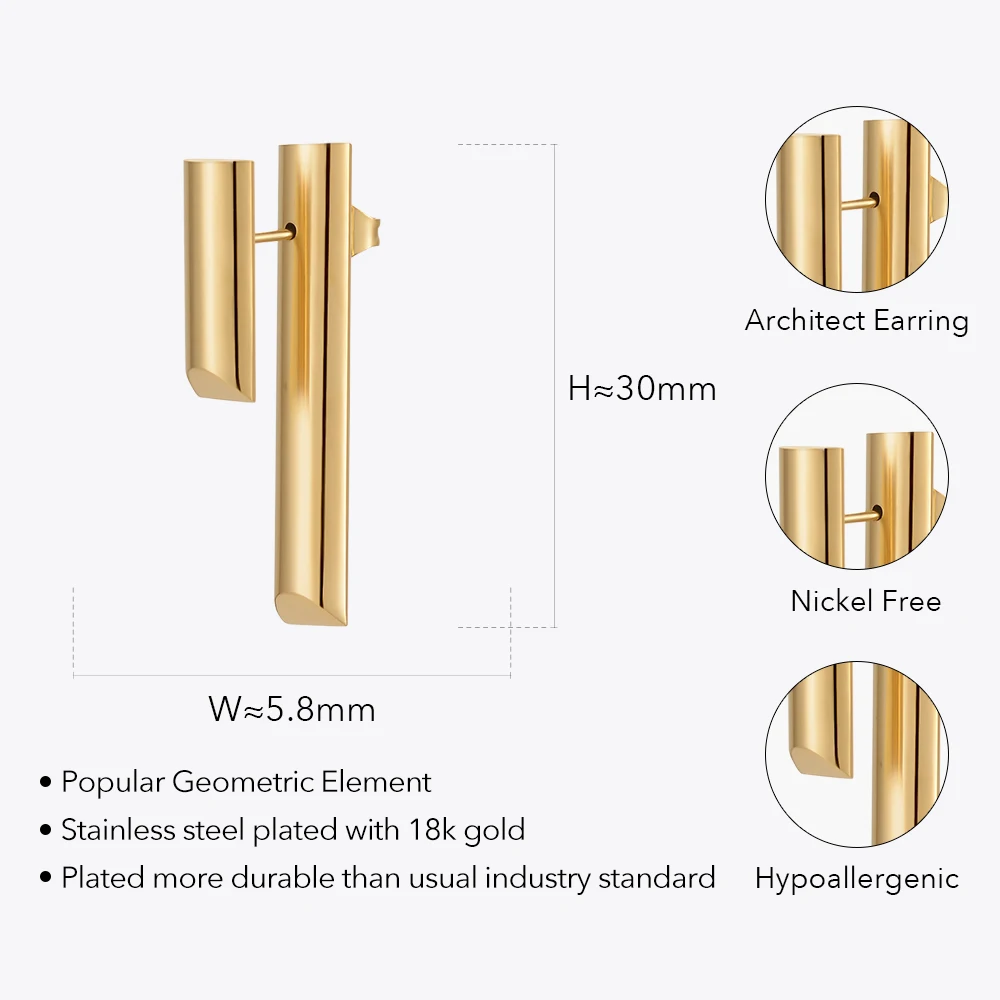 ENFASHION Vertical Geometric Stud Earings Kolczyki Stainless Steel Fashion Jewelry Gold Color Earrings For Women Christmas E1418