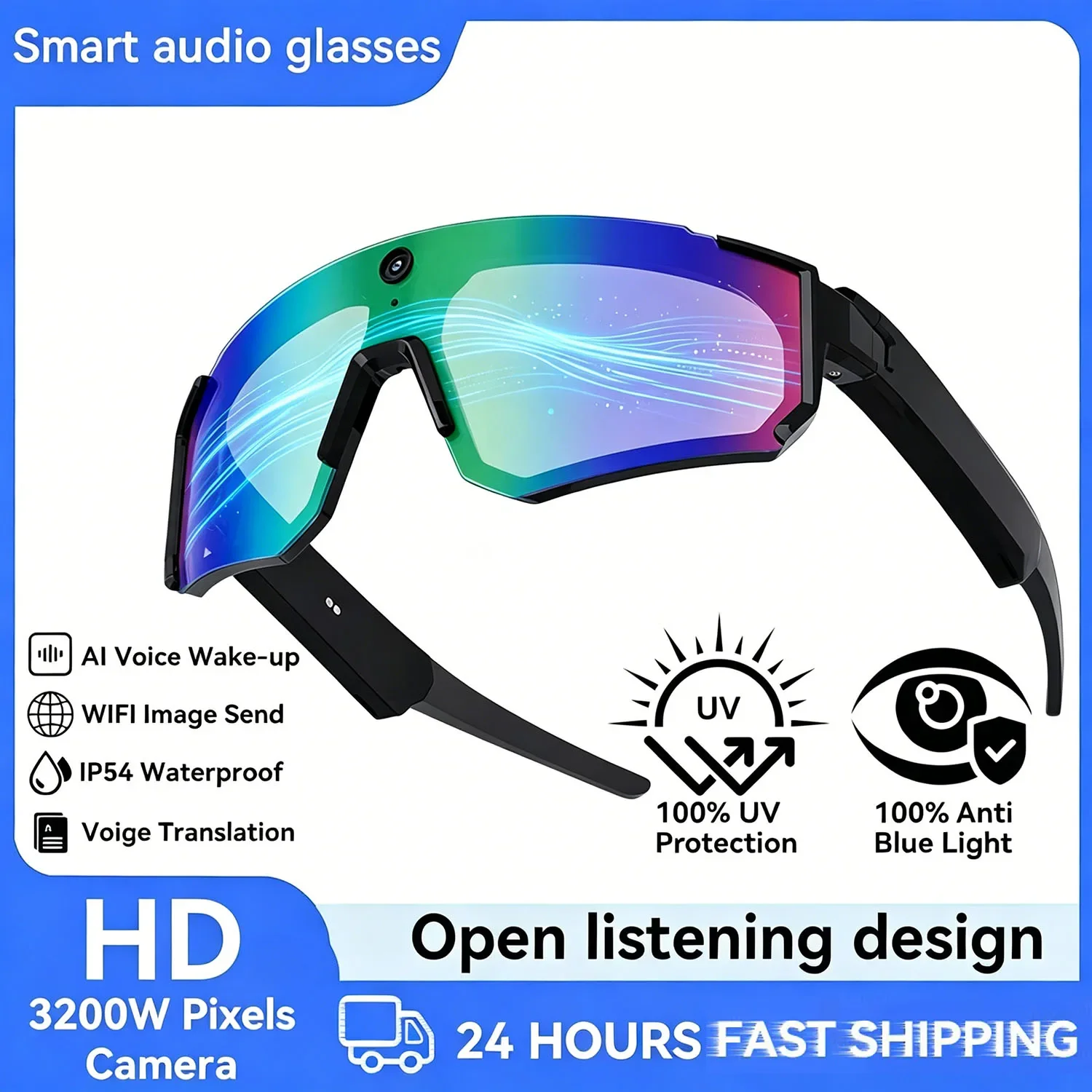 AI Smart Sports Glasses HD 800W Camera 4K Video Smart Goggles with AI Chat 360° Sound Bluetooth Call Functionality Windproof Out
