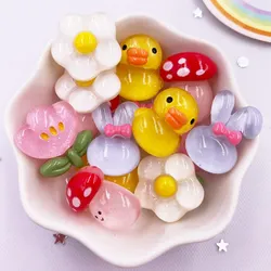 Colorful Resin Glitter Kawaii Rabbit  Duck mushroom Flower Flatback Cartoon Animals Figurine Scrapbook 10pcs DIY Accessory Decor