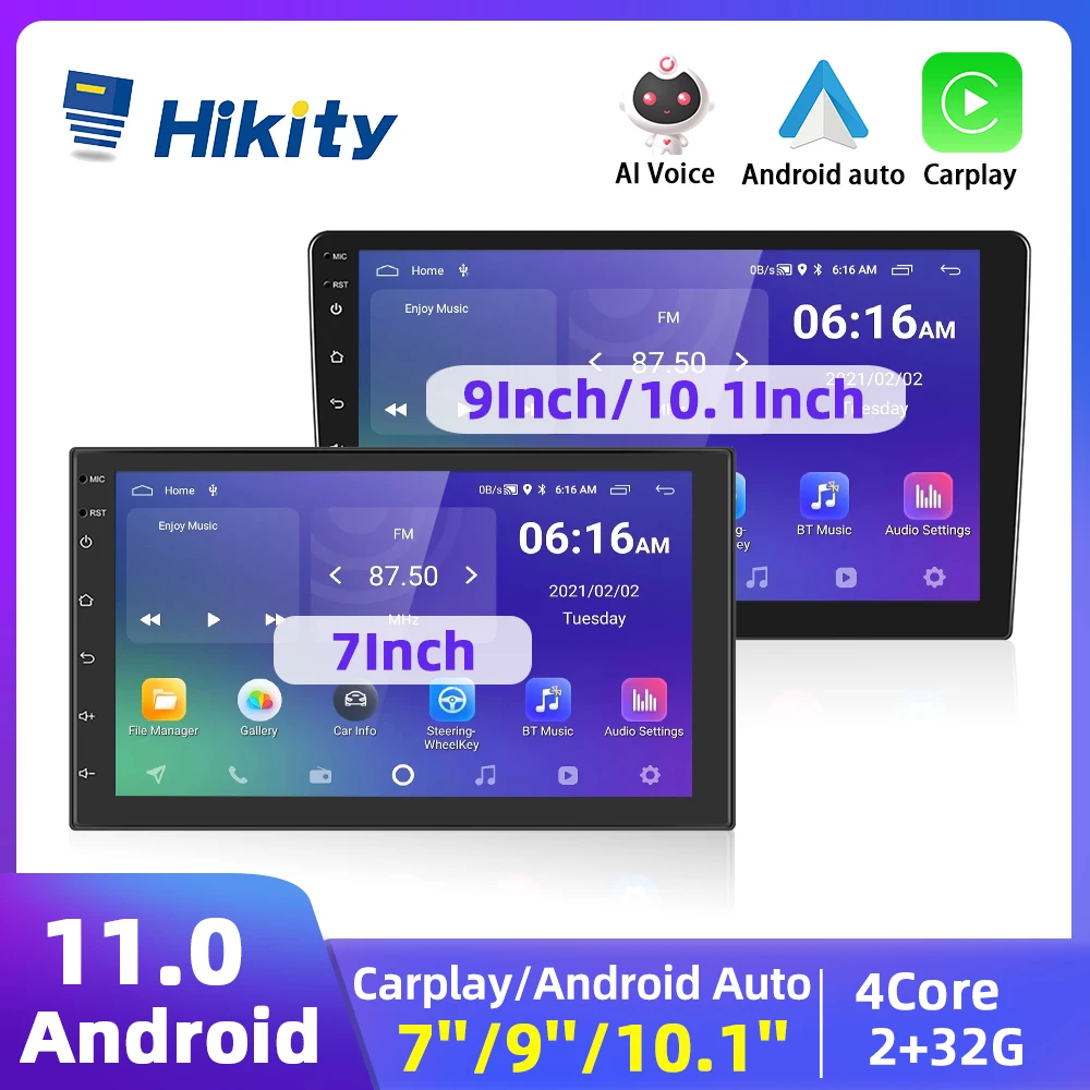 Hikity Android Universal 2 Din Car Radio Stereo Carplay Multimedia Video Player For Volkswagen Toyota Nissan KIA Ford Honda Lada