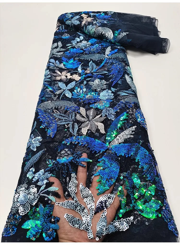 

1yard High quality gauze fabric Fashion pearl coconut tree sequin embroidery tela Dress cheongsam tissus fabric for sewing