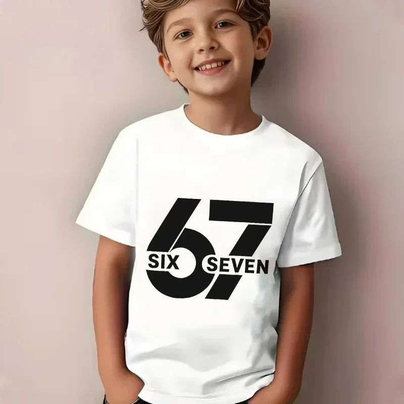 SIX SEVEN Kinder-T-Shirt aus Baumwolle, passendes Freizeit-T-Shirt für Erwachsene, Jungen und Mädchen, Cartoon-Zahlen-Charakter-Aufdruck, 6–7 Jahre, Geburtstags-Tops – Detail 5