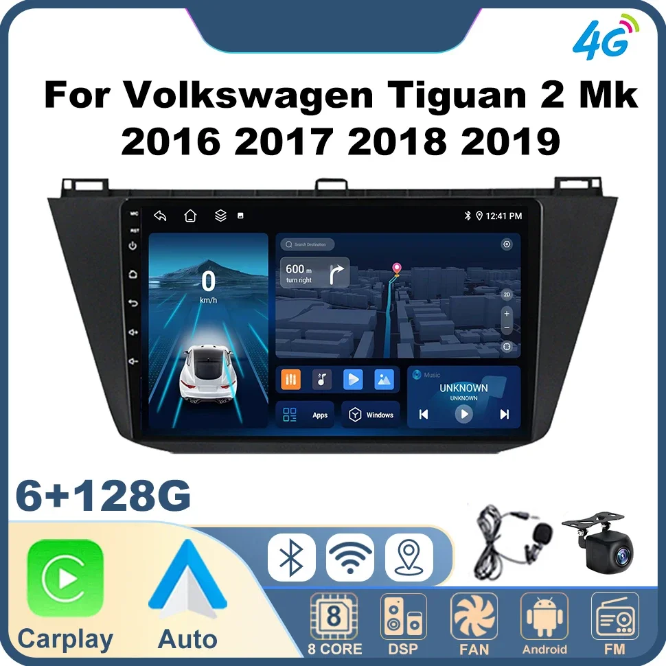 Car Screen Android Auto Car Radio Audio for Volkswagen Tiguan 2 Mk 2016 2017 2018 2019 2Din Audio 10'' Carplay Navi BT 4G NET