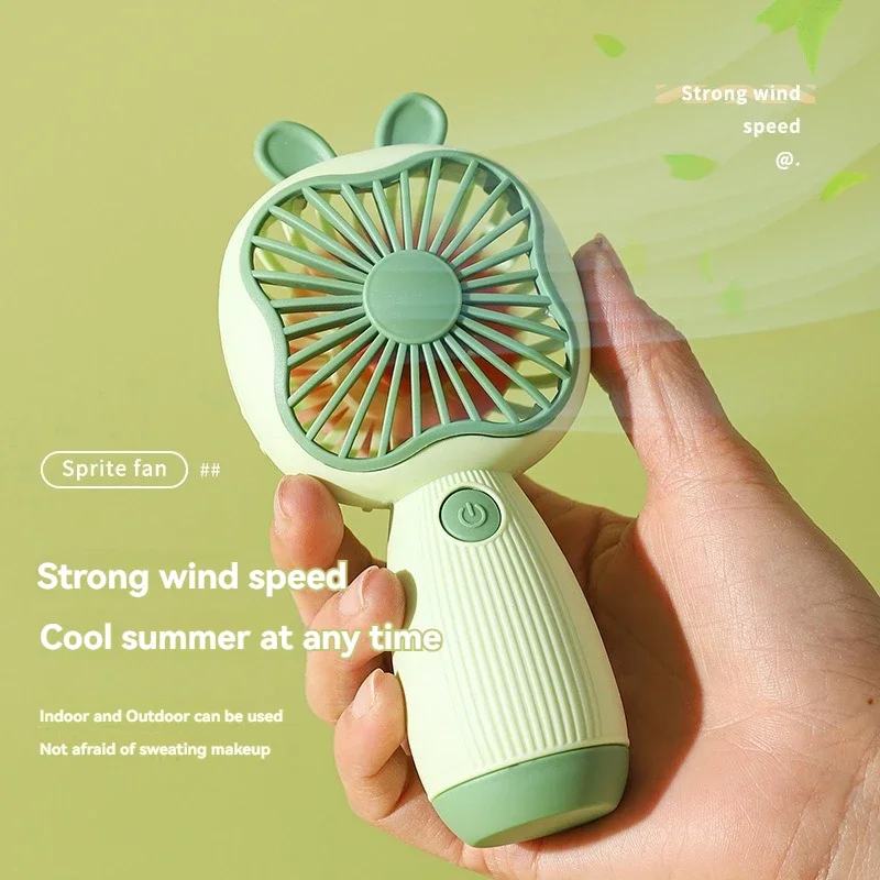 Pequeno ventilador elétrico para estudantes, vento super forte, duradouro, mini ventilador portátil, estilo de desenho animado criativo, carregamento USB, resistência, novo