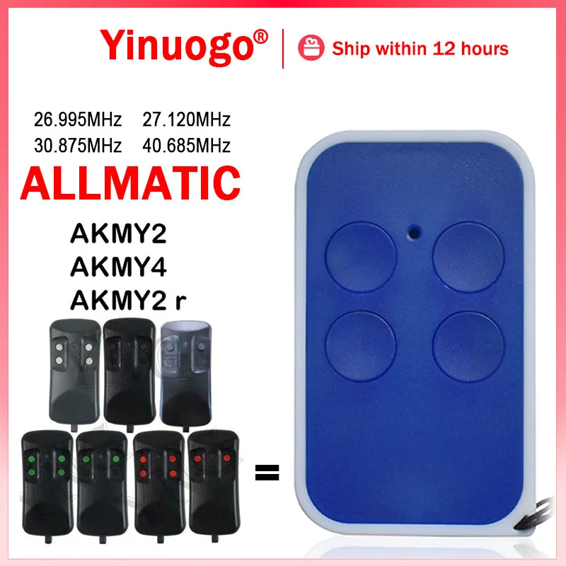 

For ALLMATIC AKMY2 AKMY4 AKMY2r 26.995MHz 27.120MHz 30.875MHz 30.900MHz 40.685MHz Garage Door Remote Control Gate Opener