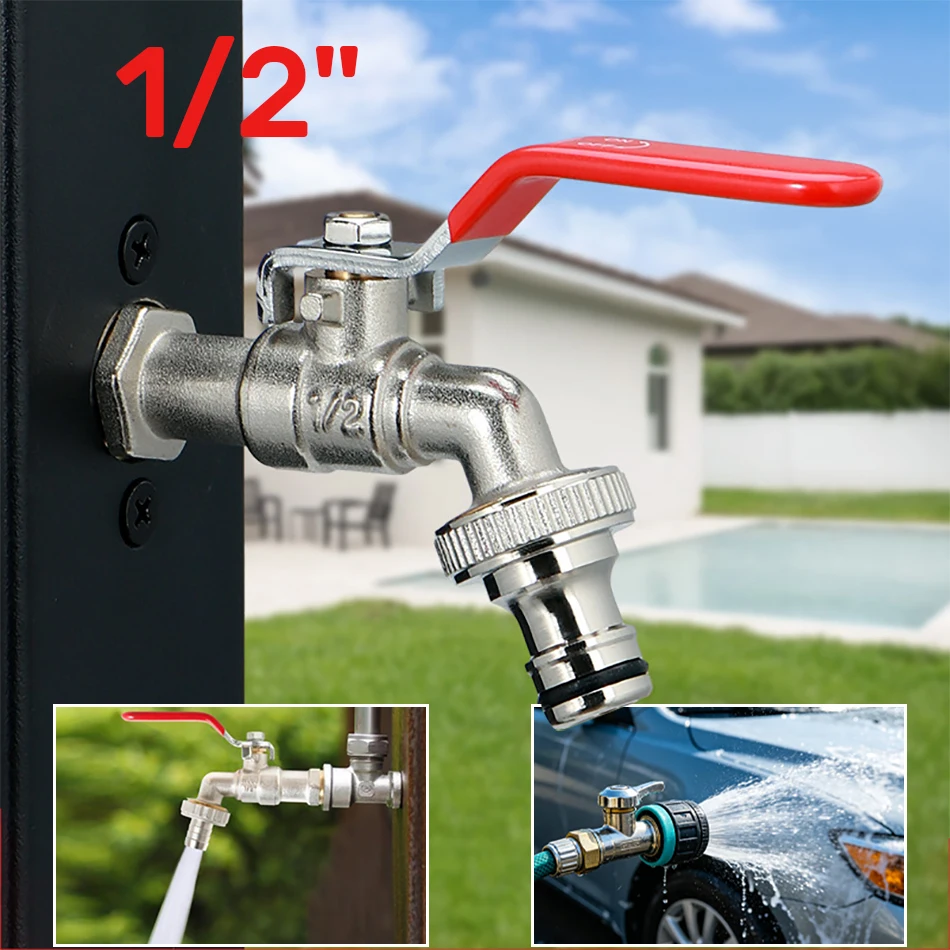 1/2 inch Garden Irrigation Zinc Alloy Faucet IBC Tank Water Tap Single Outlet Valve Replacement Antifreeze Outdoor Accessories