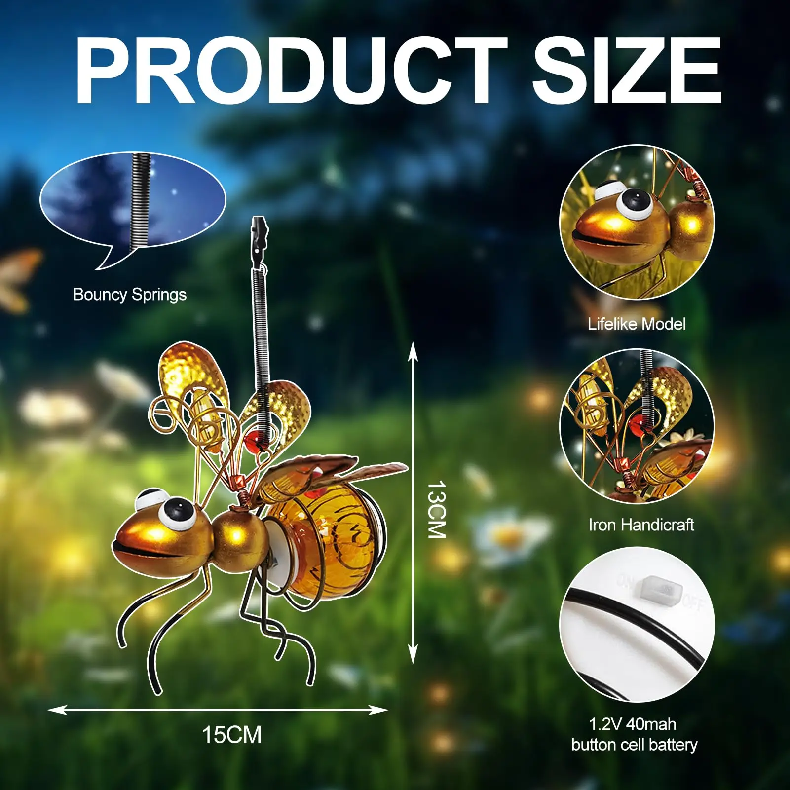 Solar Garden Hanging Light, Metal LED Decoration, Creative Insect Design Garden Decoration Solar Hanging Light Decoration (Bee)