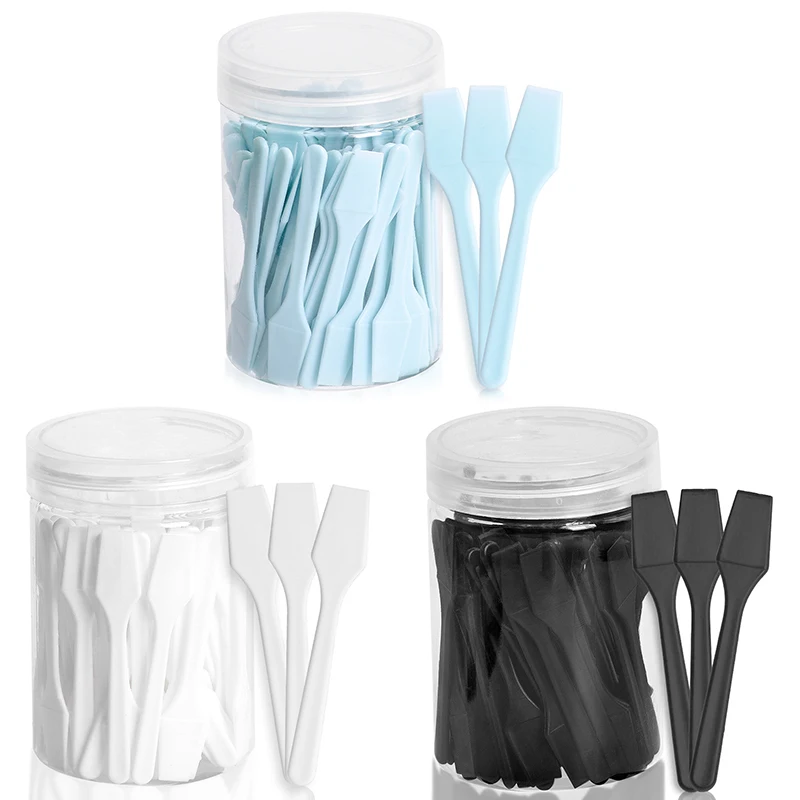 100 pezzi/barattolo per crema per gli occhi, piccola spatola cosmetica per imballaggio in barattolo, applicatore per raschietto in plastica da 62 mm