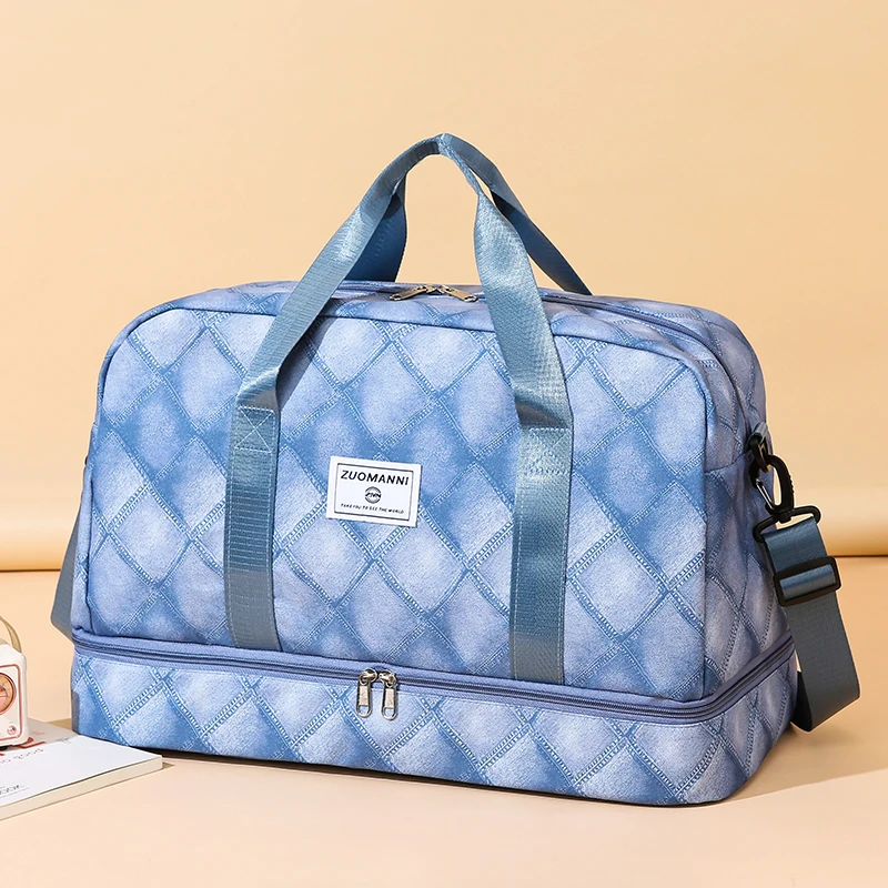 

Large Capacity Denim Grid Shaped Sports and Fitness Bag with Independent Shoe Compartment,travel Luggage Bag,fitness Yoga Bag