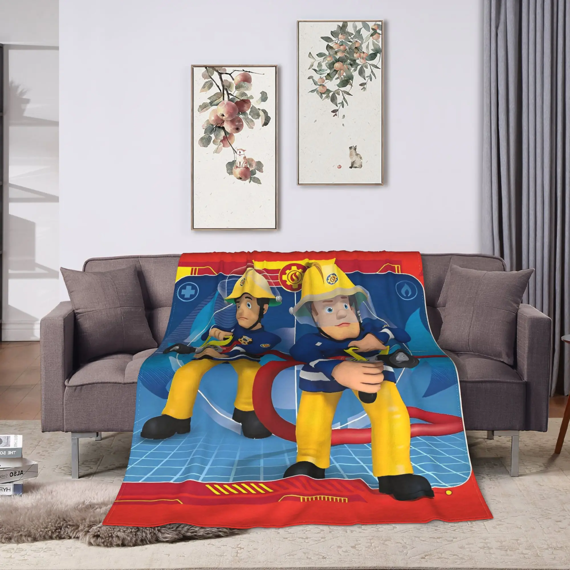 Firemans Sams Flannel Blanket Winter  Super Warm Throw Blanket for Girls Boys Outdoor Pattern Bedspread Sofa Bed Cover