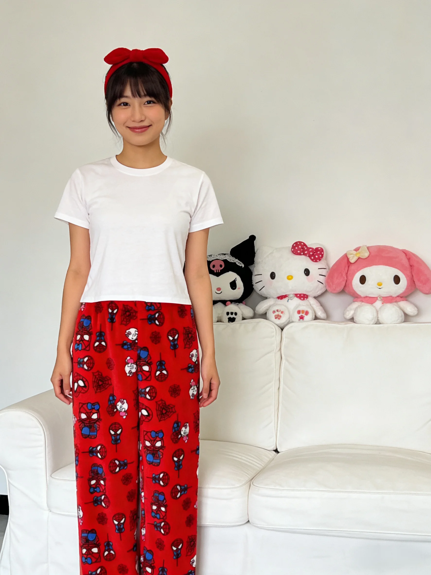 Hello Kitty flannel pajama pants, thickened red fleece pants for warmth, casual pants for walking, perfect for party wear! view 3